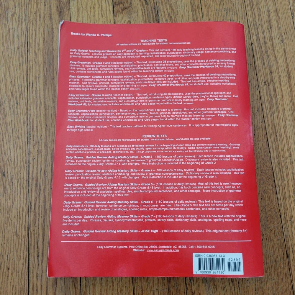 Easy Grammar Plus Systems Red Book Wanda Phillips 95 English Phonics Home School